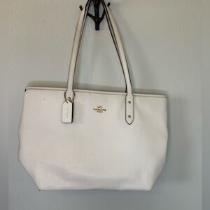 Coach Ivory Tote Bag with Gold Accents.